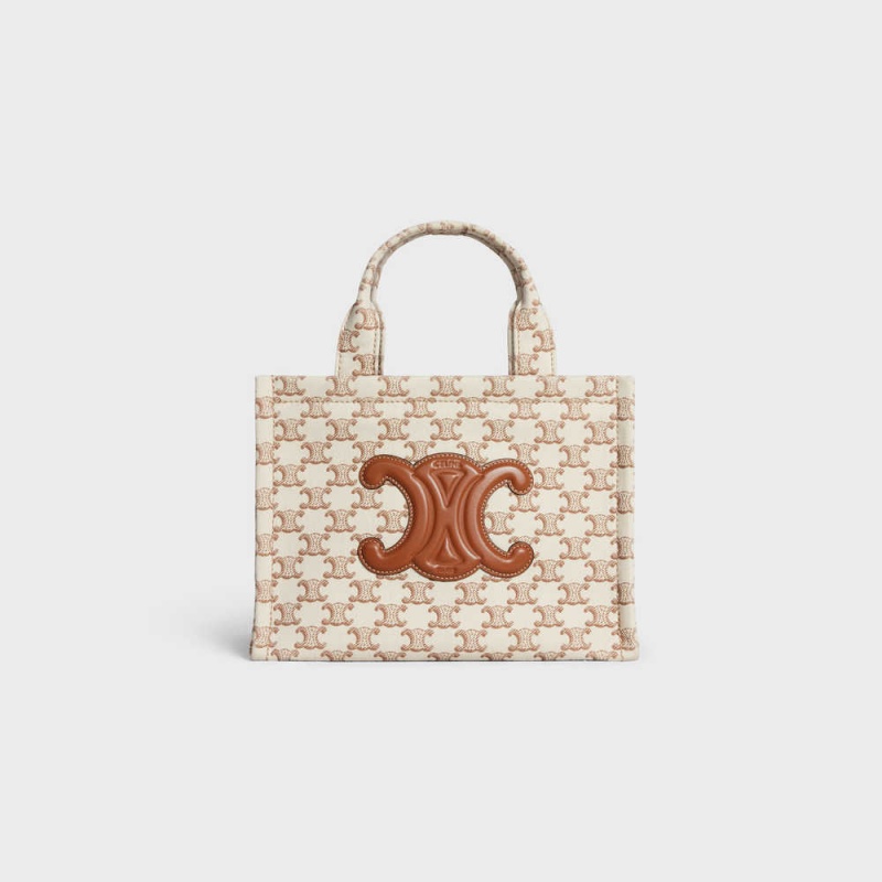 White Celine small thais in TEXTILE WITH TRIOMPHE CANVAS PRINT AND CALFSKIN Cabas | CL-593077