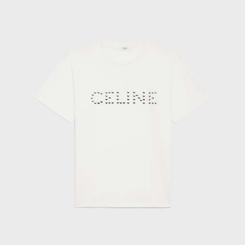 White/ Silver Celine LOOSE IN COTTON JERSEY WITH STUDS T-shirts | CL-592140