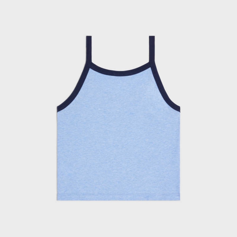 blue / navy Celine Paris tank in cotton jersey Sweatshirts | CL-592796