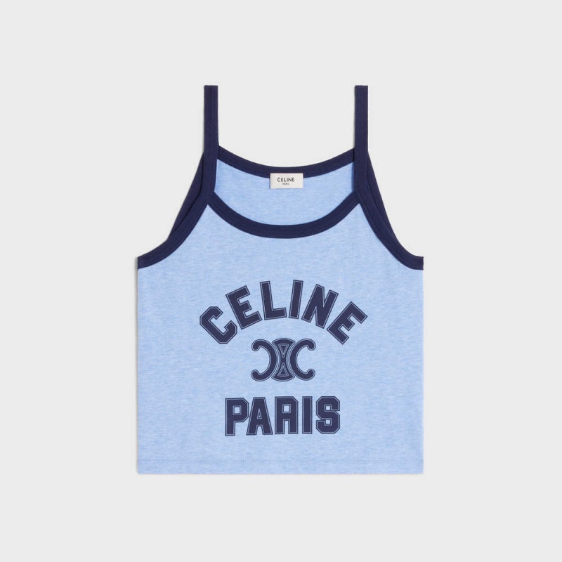 blue / navy Celine Paris tank in cotton jersey Sweatshirts | CL-592796