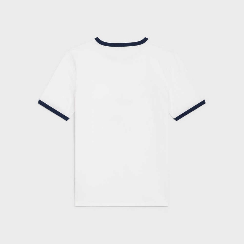 off white / navy / black Celine IN COTTON JERSEY T-shirts | CL-592783