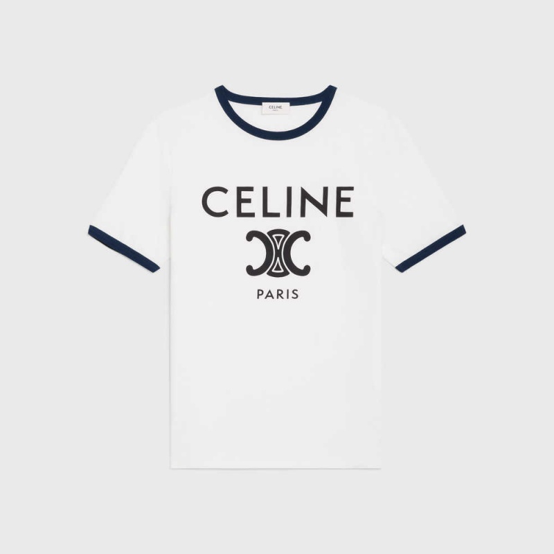 off white / navy / black Celine IN COTTON JERSEY T-shirts | CL-592783